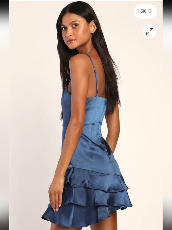 Lulus Dresses & Skirts - Dreams Come True Navy Blue Satin Ruffled Mini Dress